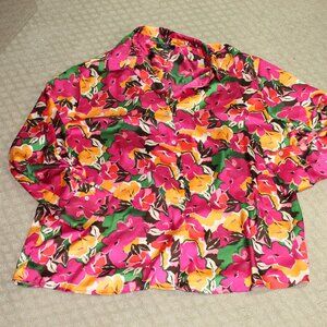 Vintage 90s Haver London Women's Sz L Bold Colorful Floral Button Up Blouse
